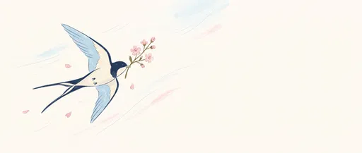 Swallow Flying with Cherry Blossom Sprig