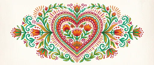 Folk Art Floral Heart Marker Drawing