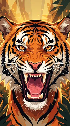 Fierce Roaring Bengal Tiger Vector Illustration