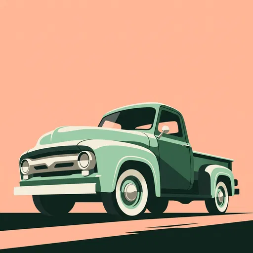 Vintage Mint Green Pickup Truck Illustration