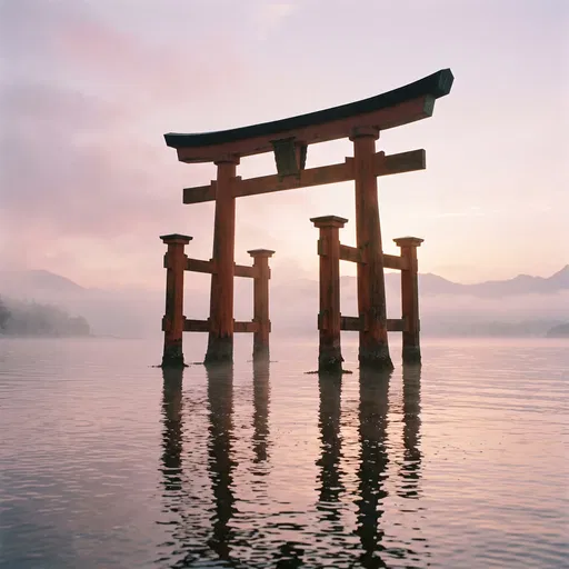 Torii Gate in Water at Dawn