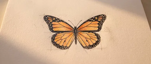 Colored Pencil Monarch Butterfly Sketch on Paper