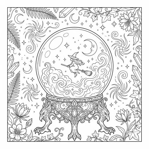 Mystical Crystal Ball Witch Coloring Page