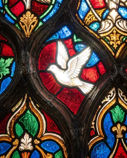 Stained Glass Window With White Dove