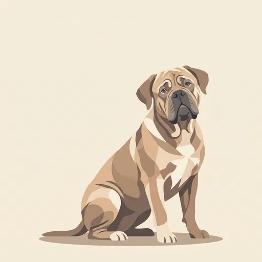 Flat Vector Illustration of Sitting Mastiff Dog