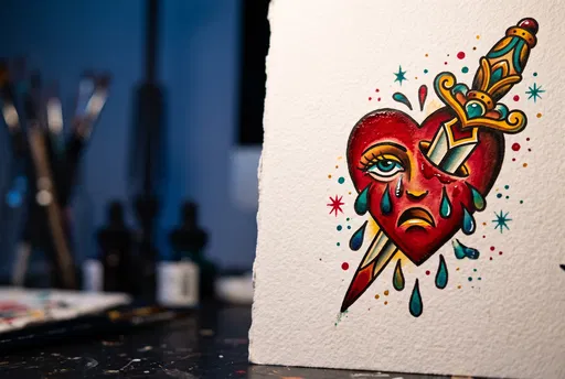 Traditional Tattoo Flash of Crying Heart