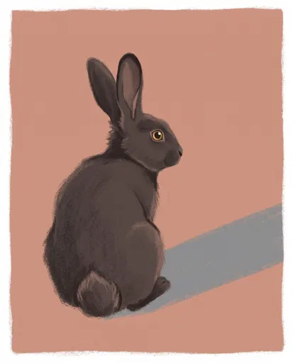 Pastel Illustration of Sitting Brown Rabbit