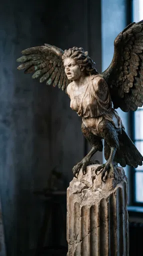 Ancient Alabaster and Bronze Harpy Sculpture