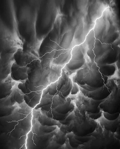 Monochrome Lightning in Mammatus Clouds