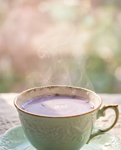 Vintage Mint Teacup With Lavender Tea