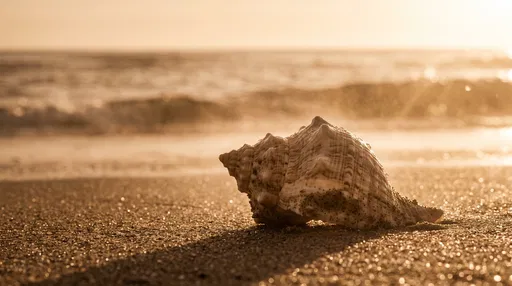 Spiral Seashell on Golden Sunrise Beach