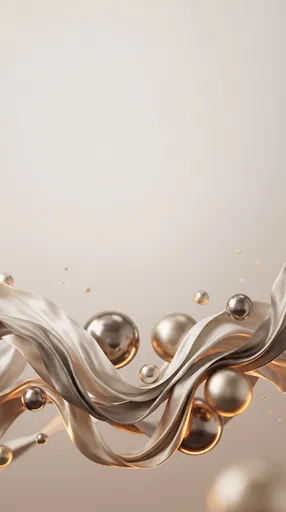 Abstract Champagne Ribbons and Metallic Spheres