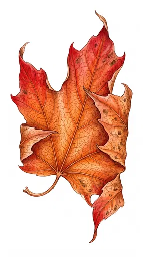 Curled Autumn Maple Leaf Botanical Illustration