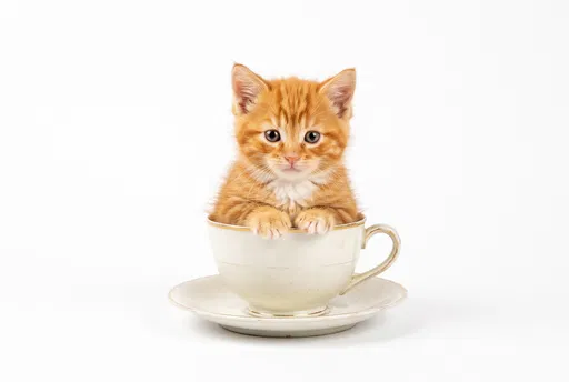 Orange Tabby Kitten in Vintage Teacup