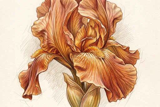 Terracotta Bearded Iris Colored Pencil Drawing