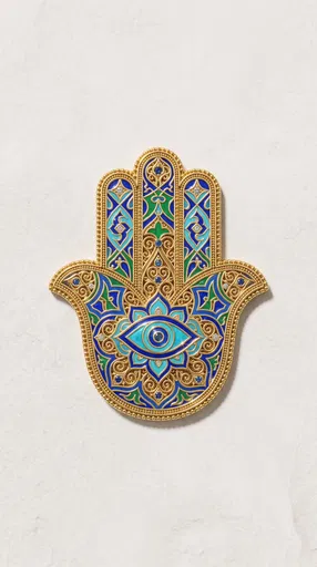 Ornate Gold and Enamel Hamsa Amulet
