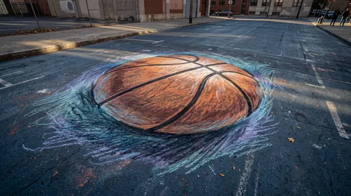 Giant Basketball Sidewalk Chalk Street Art