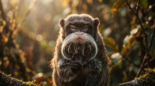 Emperor Tamarin Raising One Finger in Sunlight