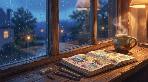 Cozy Rainy Window With Sketchbook and Tea