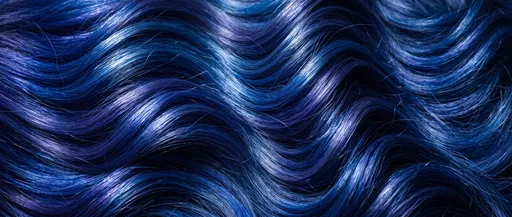 Glossy Blue Wavy Hair Texture Close-Up