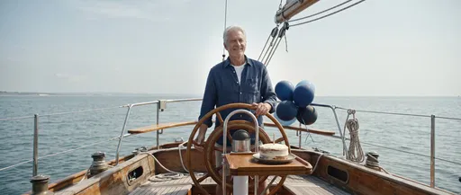 Senior Man Celebrating Birthday on Sailboat