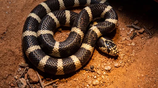 Coiled California Kingsnake on Desert Sand