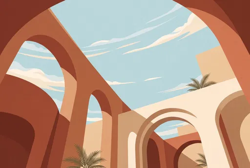 Minimalist Terracotta Arches Under Powder Blue Sky