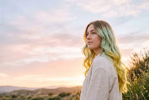Woman With Pastel Dip-Dyed Hair at Sunset
