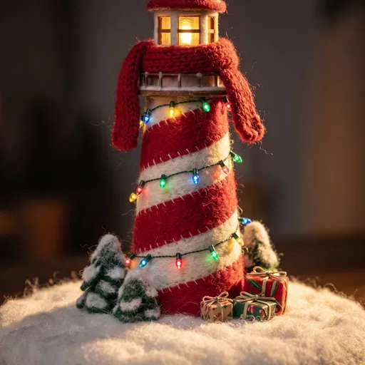 Miniature Felt Christmas Lighthouse With Scarf