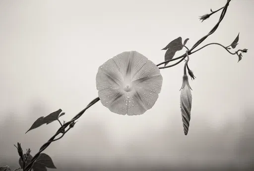 Monochrome Morning Glory Blossom and Bud