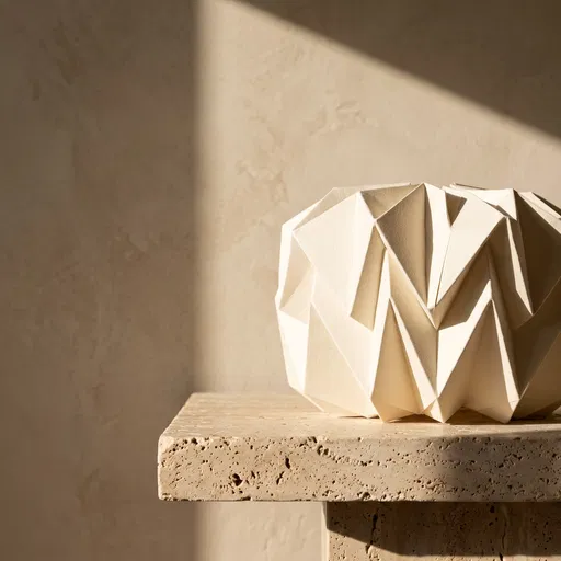 Origami Paper Lamp on Travertine Ledge