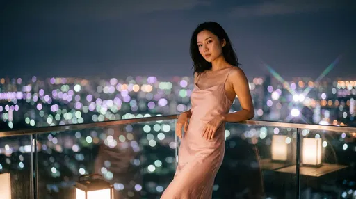 Woman on Rooftop Balcony at Night