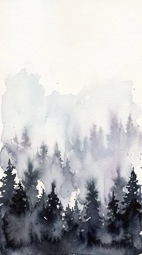 Misty Pine Forest Watercolor