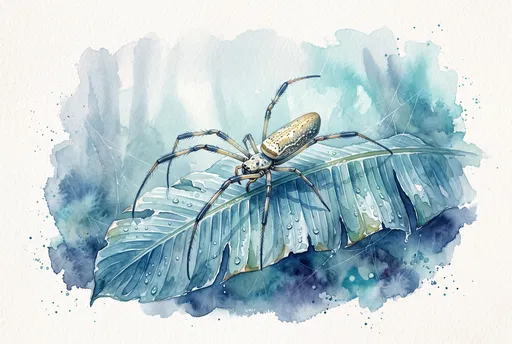Watercolor Golden Orb-Weaver Spider on Leaf