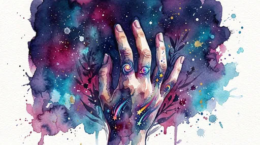 Watercolor Hand With Cosmic Tattoos