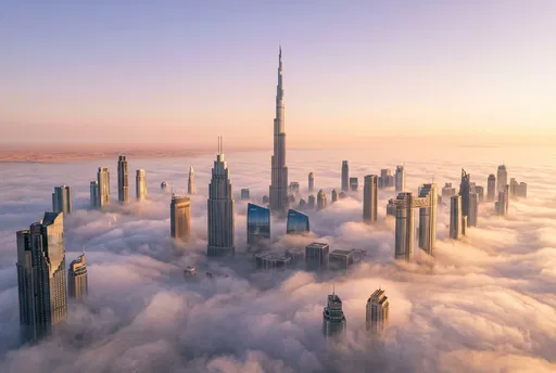 Dubai Skyline Emerging From Morning Fog