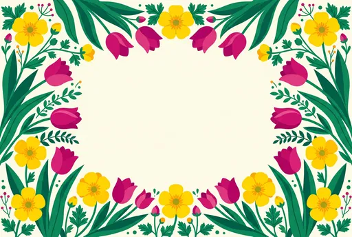 Symmetrical Spring Floral Border Illustration