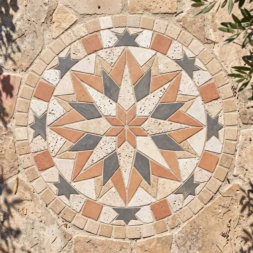 Mediterranean Stone Tile Compass Rose Mosaic