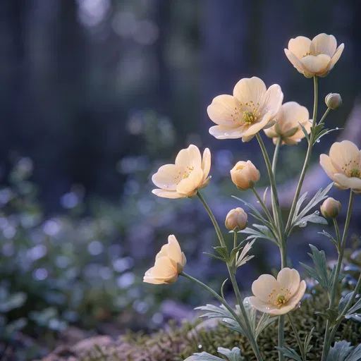 Pastel Yellow Buttercup Flowers at Blue Hour