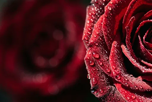 Macro Red Rose Petals With Water Droplets