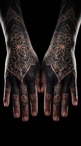 Symmetrical Hands With Blackout Mandala Tattoos