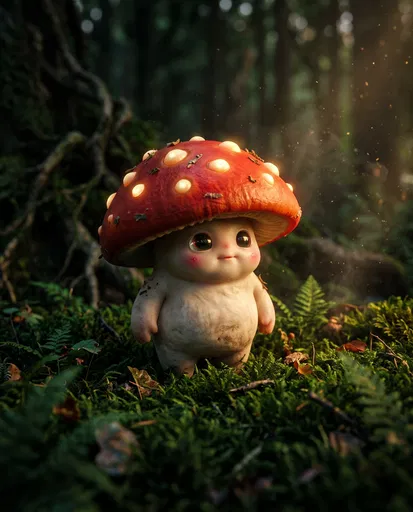 Cute Glowing Mushroom Sprite in Forest