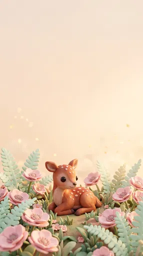 Clay Fawn in Pastel Flowers