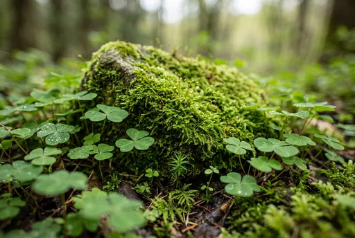 Moss-Covered Stone with Wild Shamrocks
