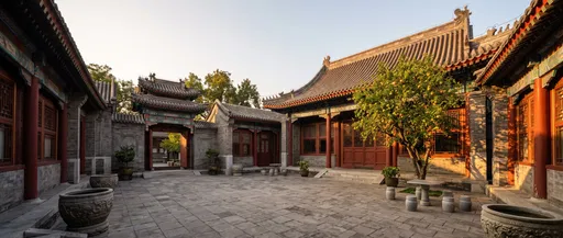 Traditional Beijing Siheyuan Courtyard at Sunset