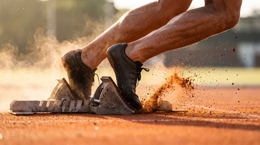 Runner Pushing Off Track Starting Blocks