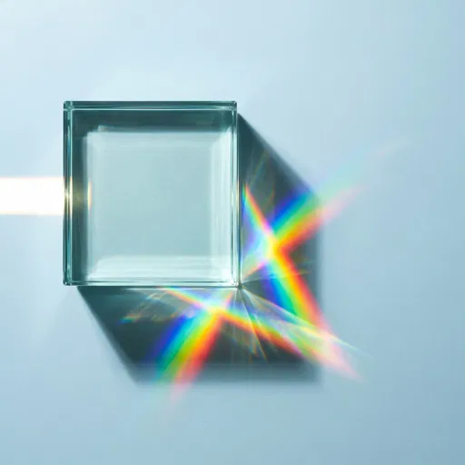 Square Glass Block With Rainbow Refraction
