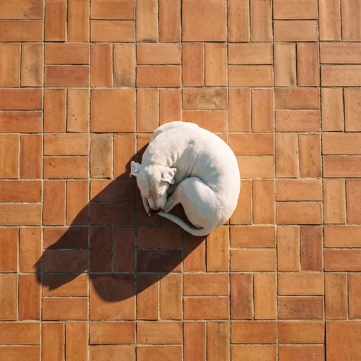 White Dog Sleeping on Terracotta Floor