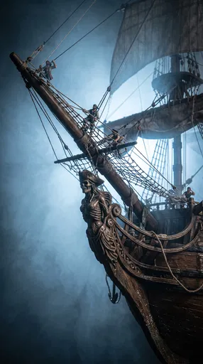 Pirate Ship Figurehead in Blue Fog