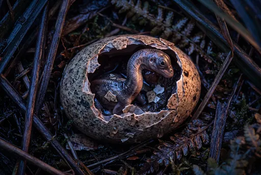 Baby Sauropod Hatching from Speckled Egg